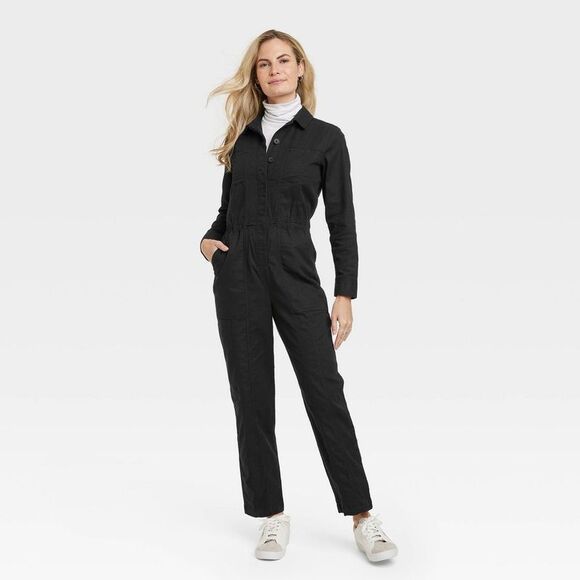 Universal Thread -  Women's Long Sleeve Button Down Jumpsuit Jumper Boiler Suit - Picture 1 of 3